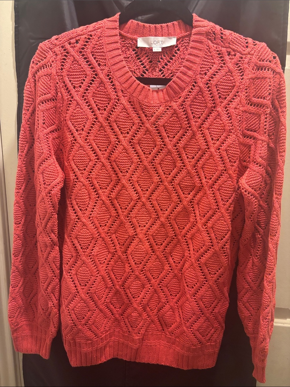 LOFT Orange  Open-Knit Diamond Cable Crewneck Sweater
